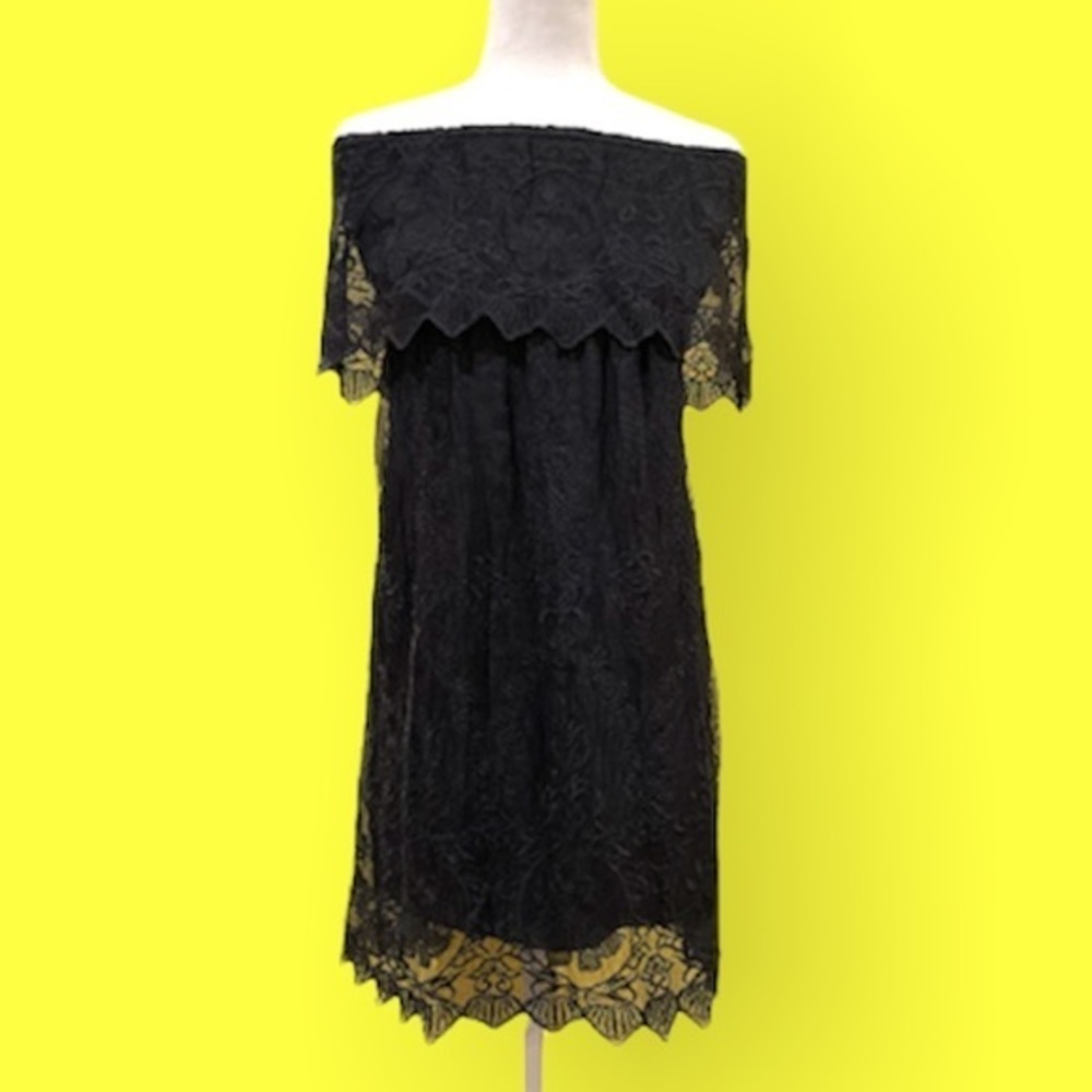 Express Black Lace Overlay Open Back Dress Medium